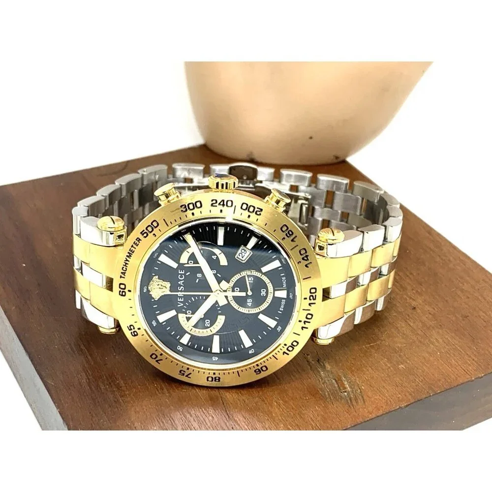 Versace Men's Watch VEJB00622 Swiss Quartz Chronograph Black Dial Two Tone Steel